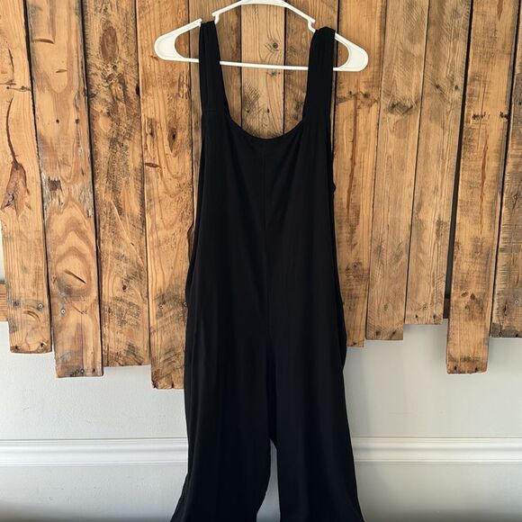 ASOS Linen Button Strap Jumpsuit Size 6 Black Boho Lightweight Pockets Lagenlook - Picture 4 of 16